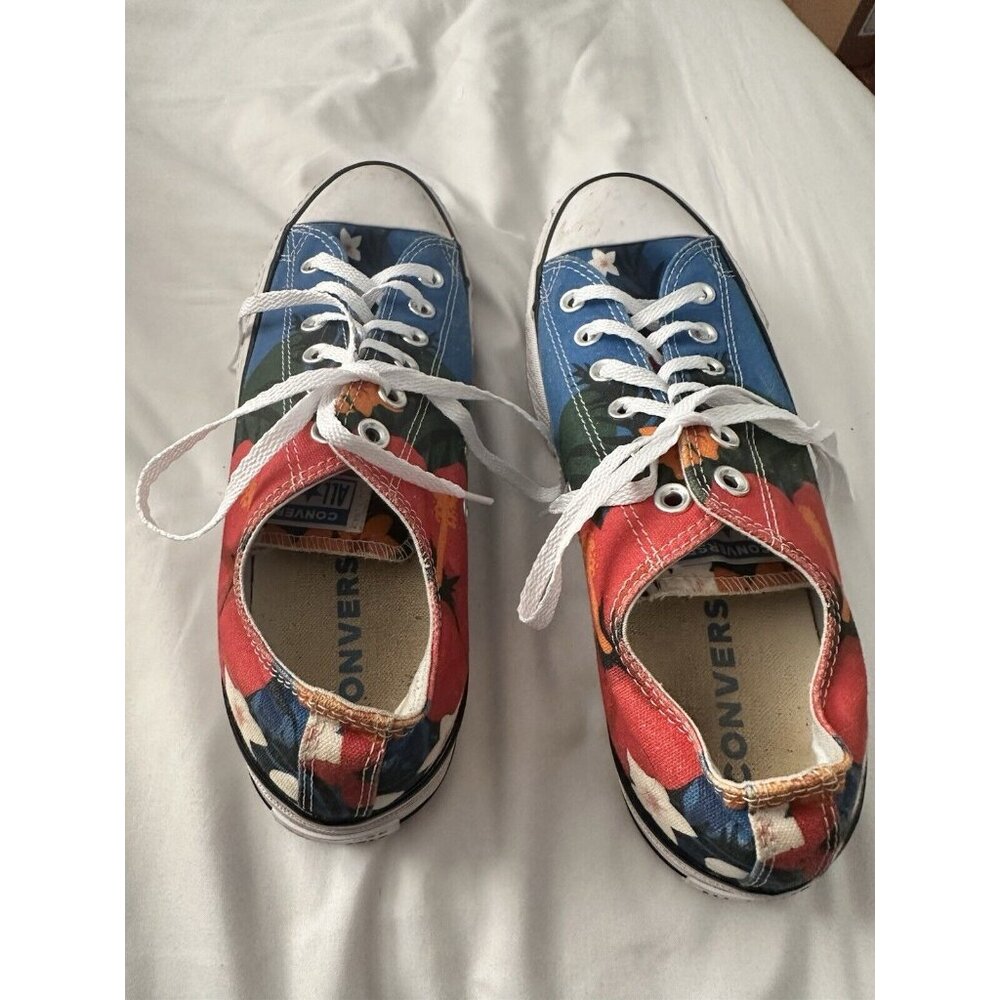 Converse Low Top Floral Canvas Sneakers in Blue, Red, Green - Picture 2 of 6